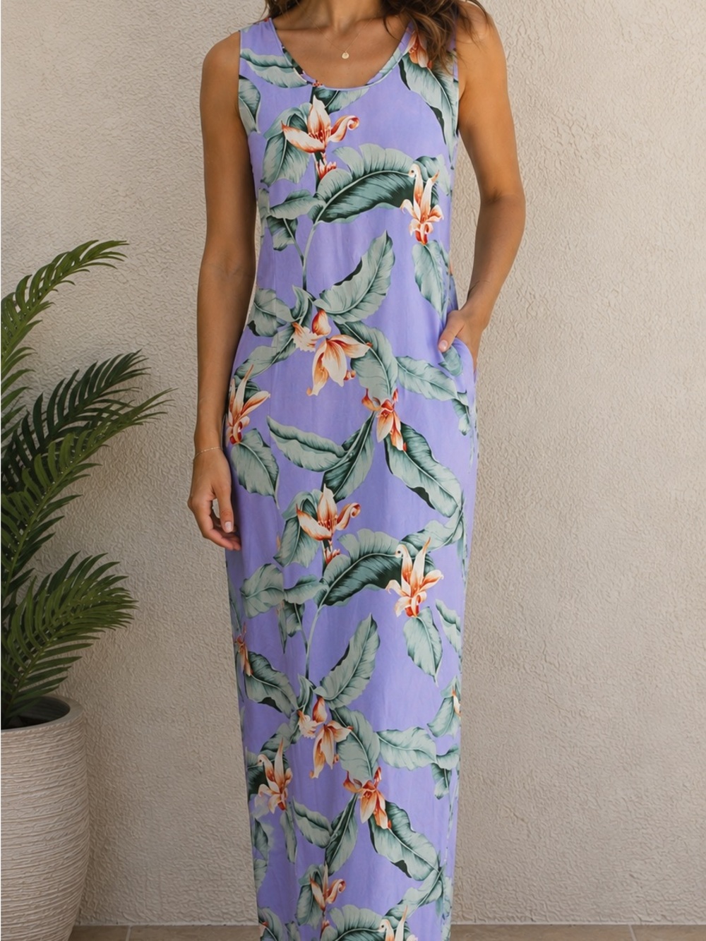Vintage Tommy Bahama 100% Silk Lavender Floral Tropical Beach Maxi Dress Sz 12